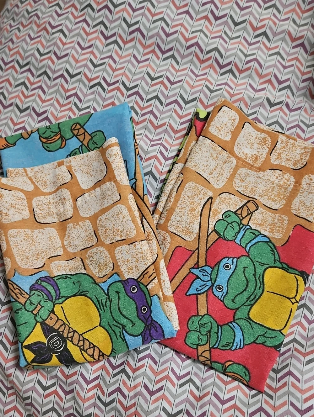 Vintage TMNT Ninja Turtles Standard Pillowcases 1988 80s VTG Bedding Set Of 2